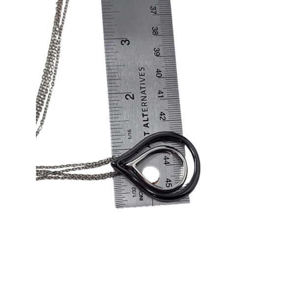 Lia Sophia Double Chain Necklace w/ Tear Drop Pendant - Black and Silver 16-19" - Picture 8 of 8